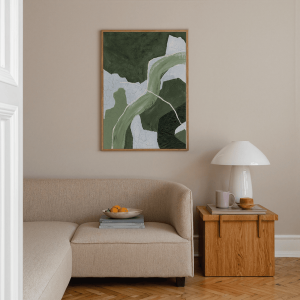 Abstract Green Art Print in blue, green, and white colors, great for contemporary lounge