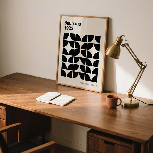 Repeating half-circle shapes create a clean mid century art prints design.