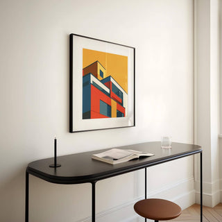 MCM-inspired architectural print with strong geometric contrasts