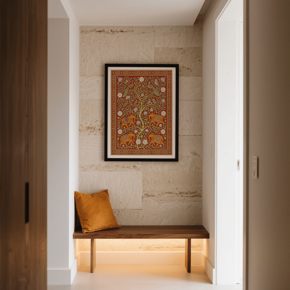 Angled shot of matte archival poster highlighting crisp Beige outlines