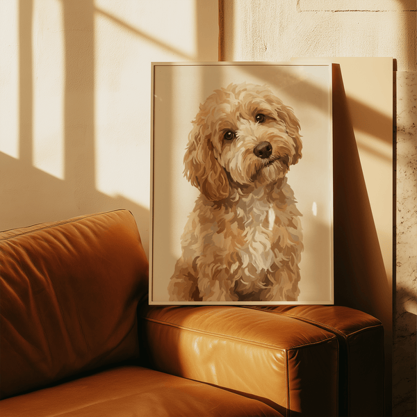Beige and White Light Brown Cockapoo Print poster for hallway display