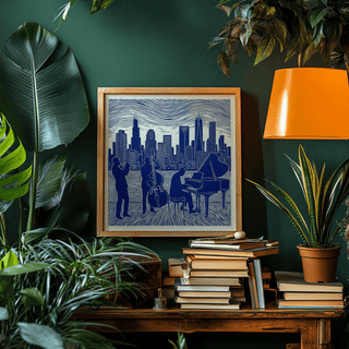 Contemporary Musician Poster Art in blue and white for living space