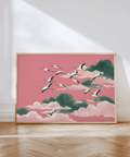 Elegant Pink Crane Wall Art Green accents for bedroom wall art