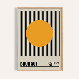 Framed print of Professional Office Wall Art featuring orange circle and black stripes in minimalist style