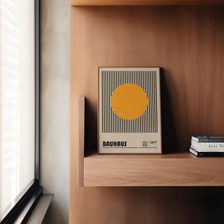 Professional office wall art print with yellow circle and linear stripe details