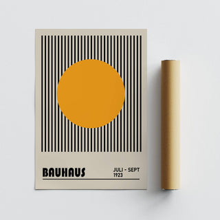 Geometric Bauhaus-style print in yellow and black for office wall art