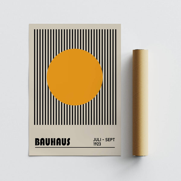 Geometric Bauhaus-style print in yellow and black for office wall art