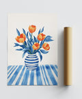 Tulip Wall Art with a modern twist—striped vase and abstract background.