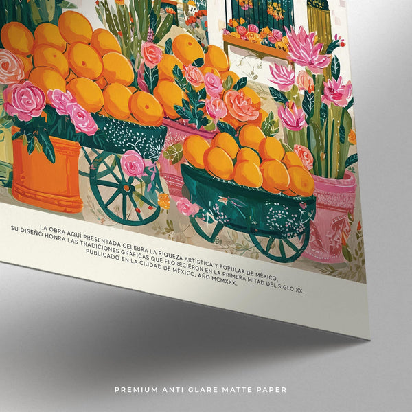 Colorful Mexican Kitchen Wall Art with hand-painted pots and pink flowers.