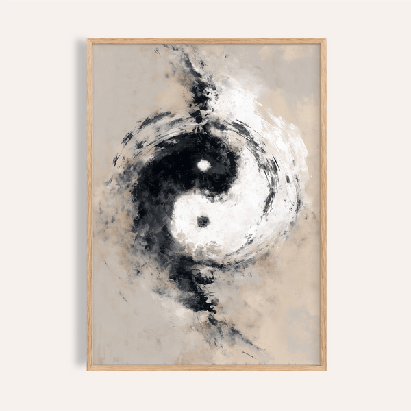 Abstract Yin Yang Art print Beige Black White for living room decor