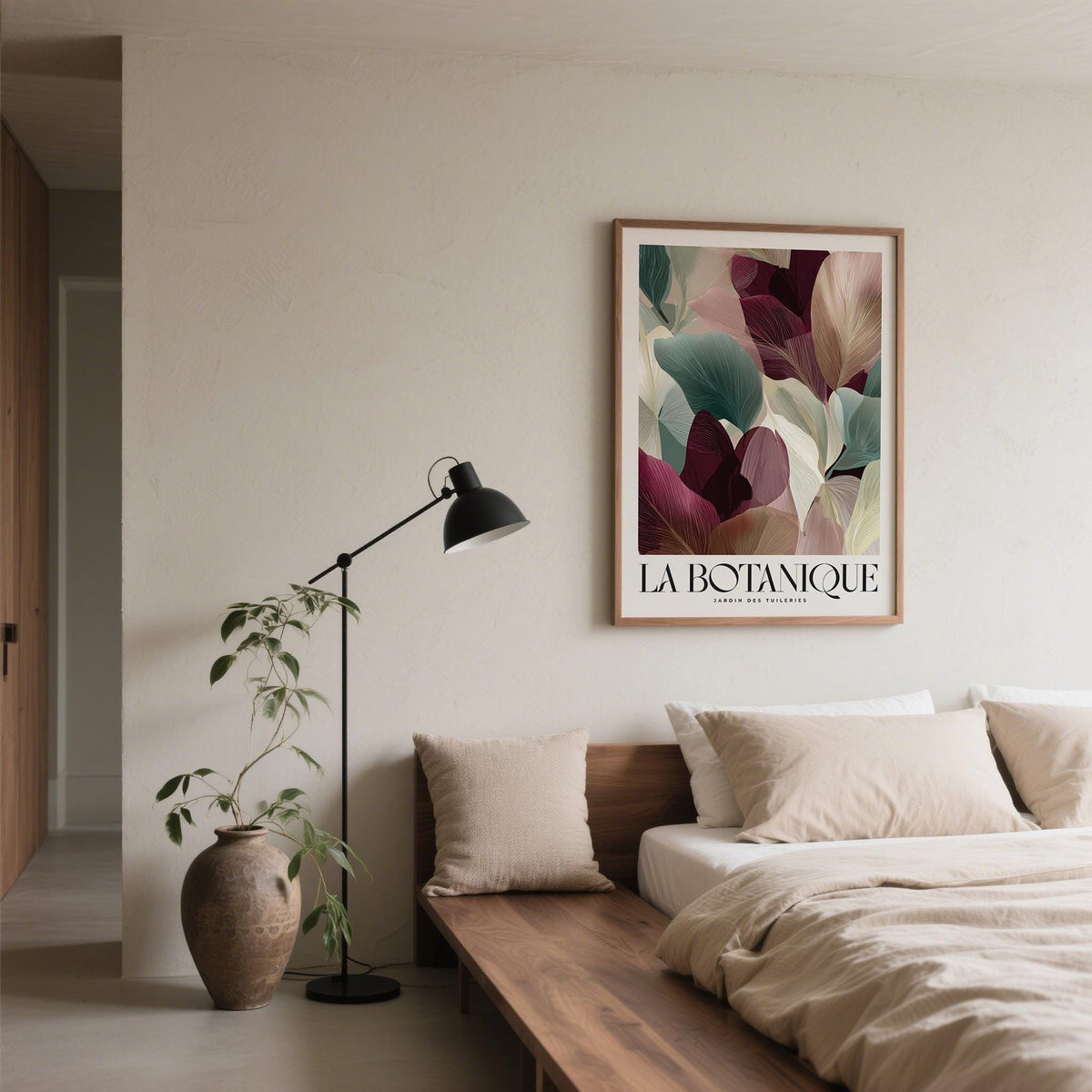 Burgundy wall art with fine line detailing and layered design