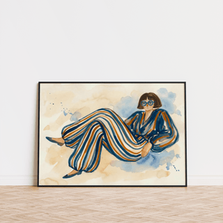 Modern Female Illustration poster with Orange, Blue tones for creative workspace