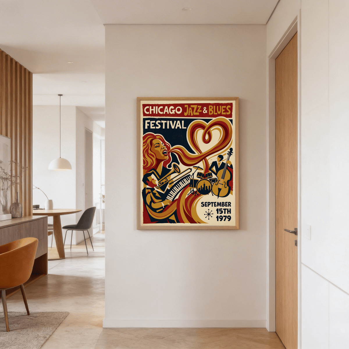 Text-forward concert poster print with Chicago Jazz & Blues Festival headline typography