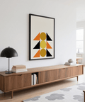 Contemporary Geometric Block Art art print for hallway in Gold Orange Black