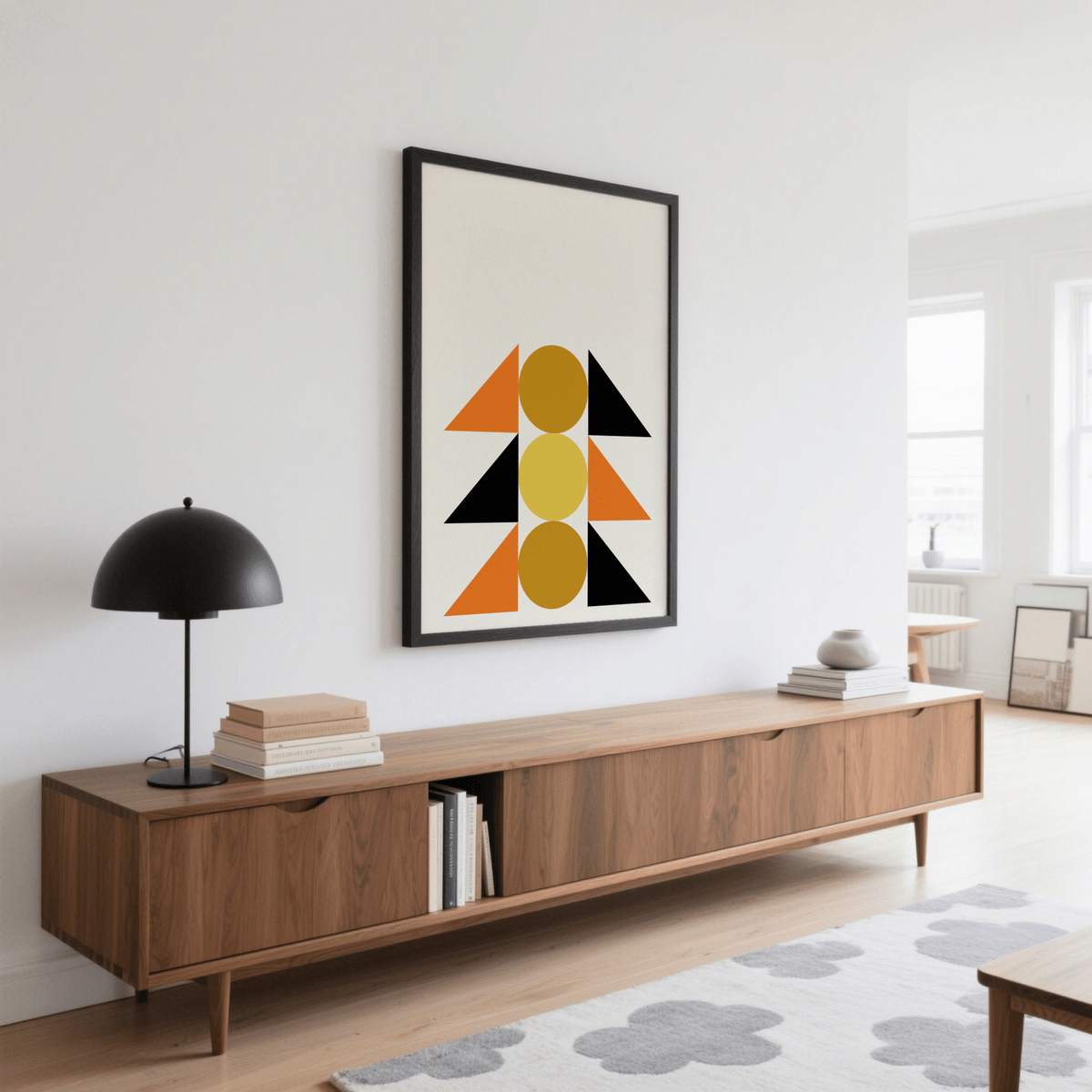Contemporary Geometric Block Art art print for hallway in Gold Orange Black