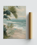 Tropical Beach Art in beige and green, good for sunroom decor