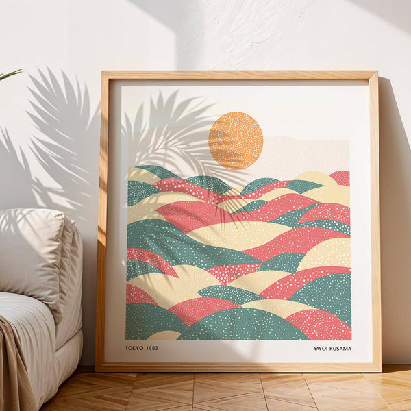 Modern minimalist pastel abstract artwork featuring coral and cream tones