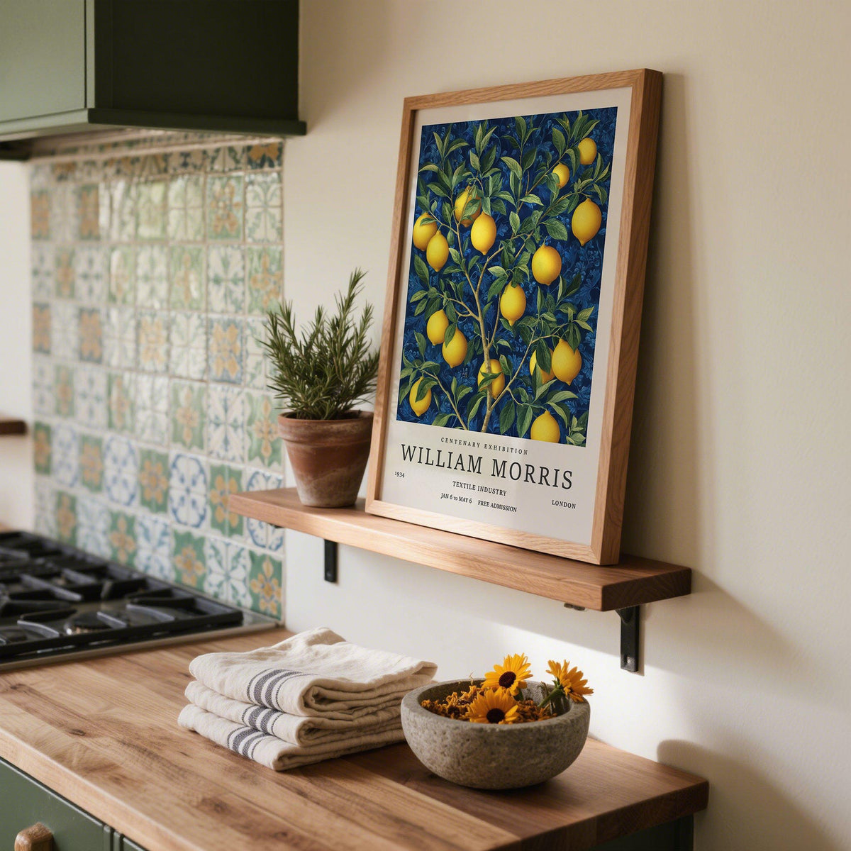 Vibrant yellow fruit among classic leaf motifs – Lemon Wall Art for Kitchen.
