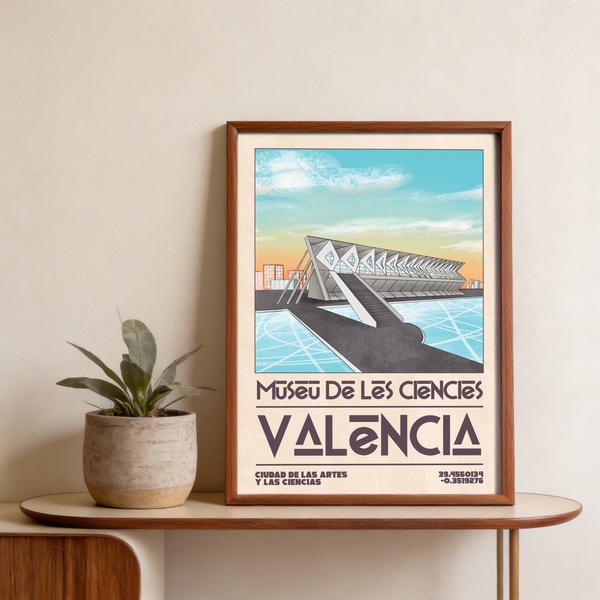 Minimalist city architecture illustration in Blue, Gray, Beige palette