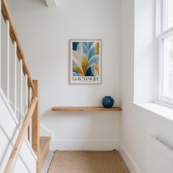 Large modern print, wall art blue and gold for living room