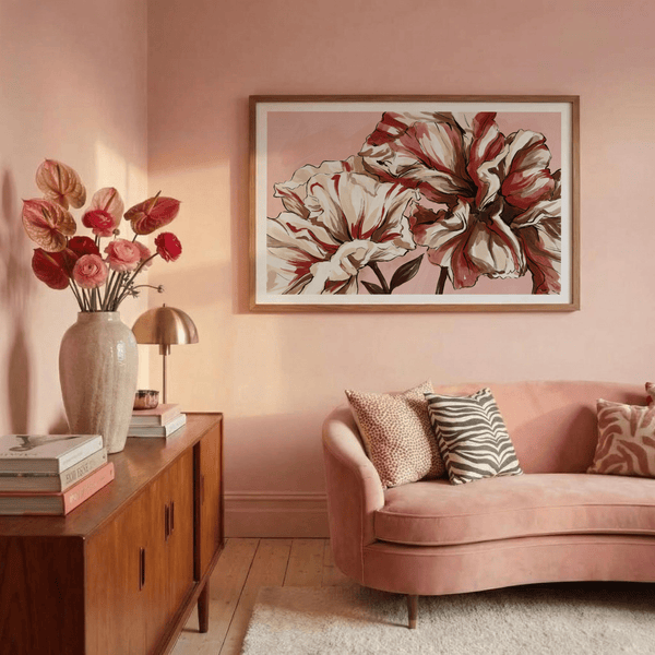 Elegant Floral Art print showing two large blossoms in painterly style