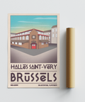 Poster print depicting Halles Saint-Very facade with arches, awnings, and entrance