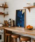 Blue Fox Art Print featuring graphic fox portrait trio and sharp ear shapes