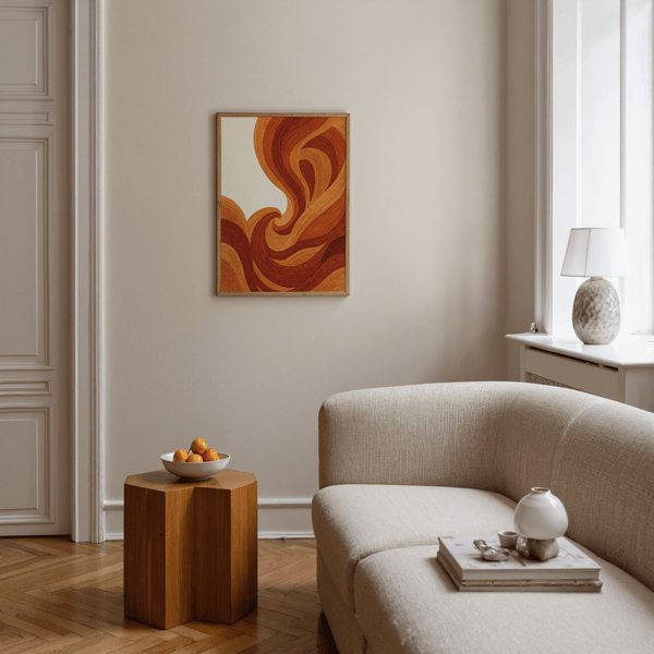 Modern Abstract Wave Art Print, Orange Beige tones for bedroom decor