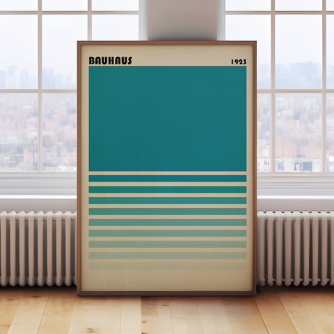 Teal gradient wall art inspired by Bauhaus design, ideal for modern spaces
