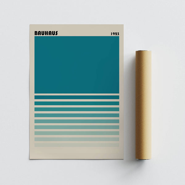 Minimalist teal blue gradient wall art with geometric stripes