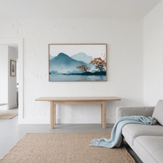 Modern Nature Wall Art Print in White, Blue, and Orange for hallway decor