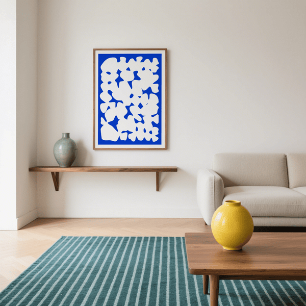 Blue and White Modern Art canvas, mixing blue and white for creative home office