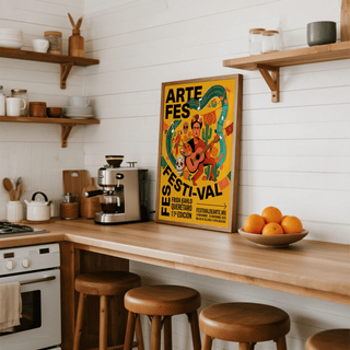 Frida Kahlo Art Print featuring bold block lettering and ribbon backdrop
