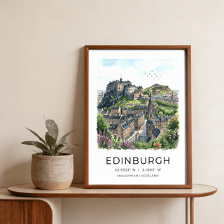 Detailed Edinburgh Cityscape Art Print poster featuring church spire and winding street