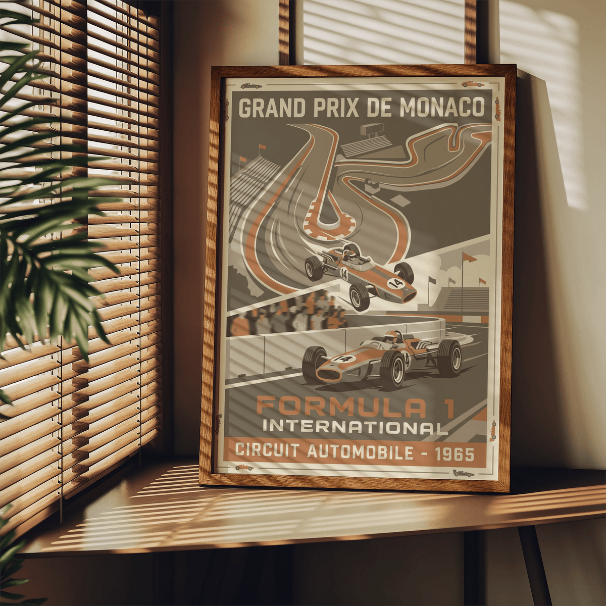 Vintage Car Racing Wall Art poster featuring Grand Prix de Monaco headline and circuit layout