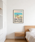 Modern travel print of Baja peninsula shore with cactus and calm horizon