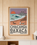 Mexico Beach Art Print with orange sun over Chacahua surf break