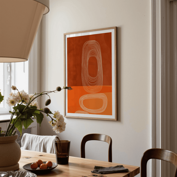 Abstract Line Art Print hanging in a bright living room mockup