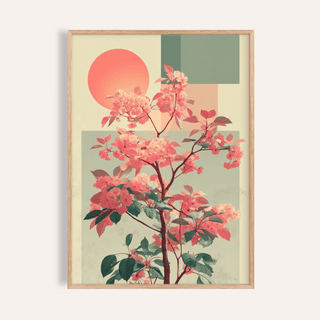 Abstract Flower Print in pink, green, and beige for living room wall art