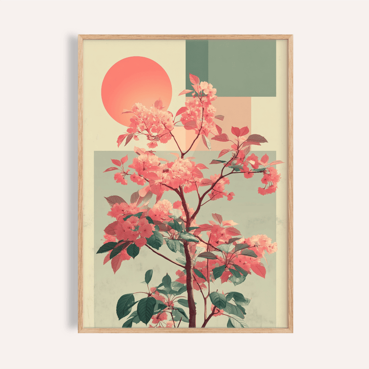 Abstract Flower Print in pink, green, and beige for living room wall art