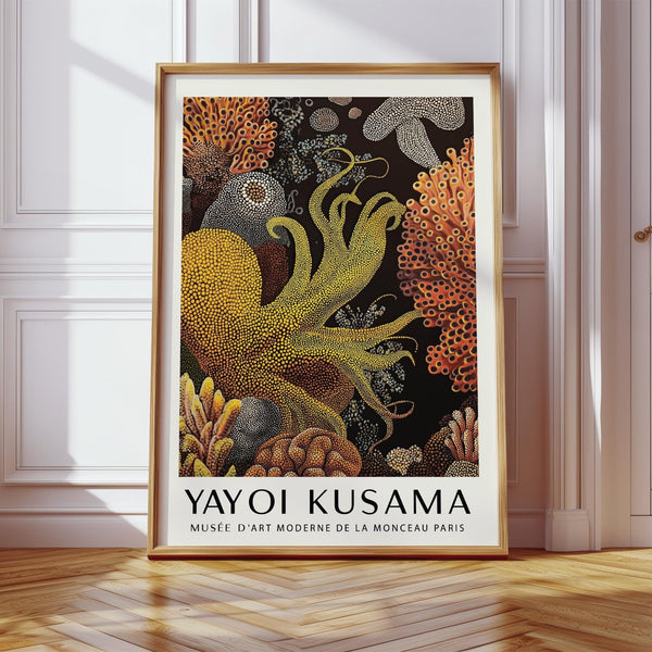 Graphic octopus wall art in dotted painting style with rich textures.