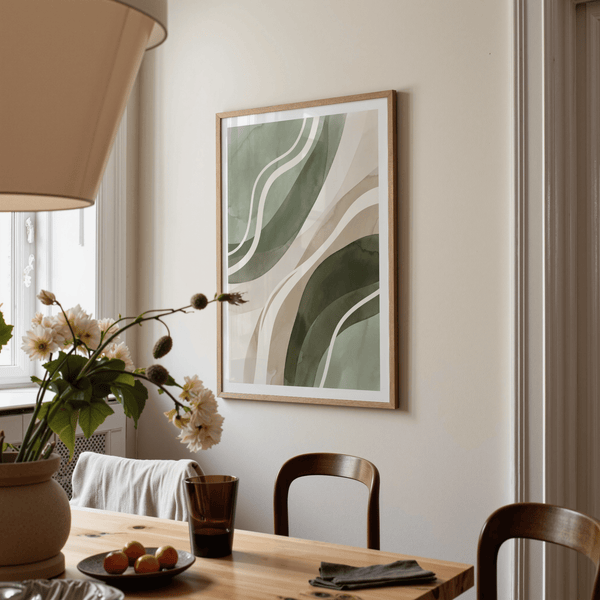 Green Abstract Print green beige white abstract kitchen poster