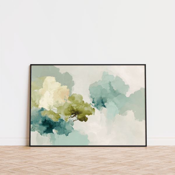 Chic Abstract Tree Art Print in Green, Beige, and White for home studio art