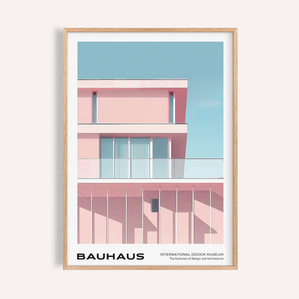 Light and structure merge in pink Bauhaus print for mid century art art fans.