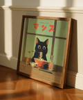 Ramen Cat Art print ideal for children's room in Red and Black