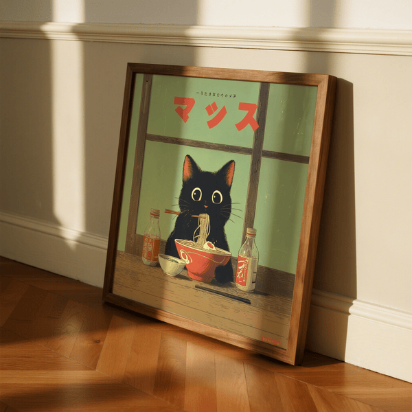 Ramen Cat Art print ideal for children's room in Red and Black