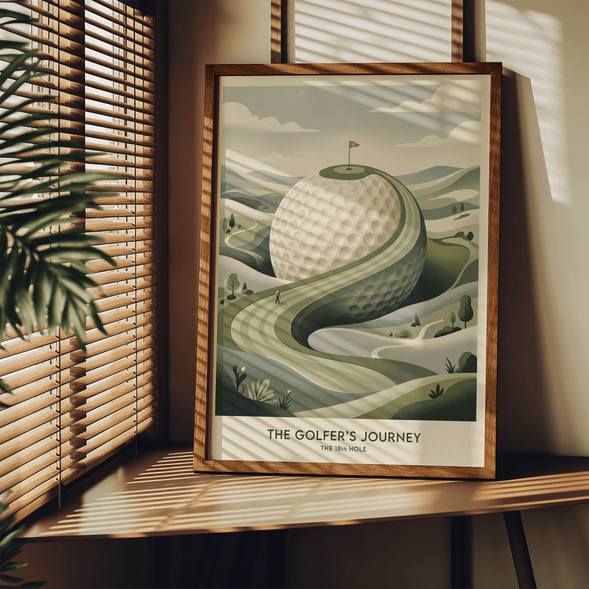 Golfing Landscape Poster wall art capturing minimalist golf course scene in greens and beiges