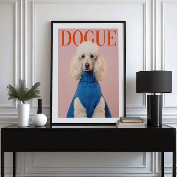 Dogue Poodle Print wall art with pink background for playful living rooms