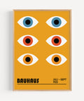 Retro Bauhaus geometric eye poster in bold colours
