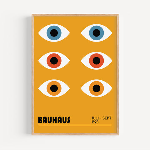 Retro Bauhaus geometric eye poster in bold colours
